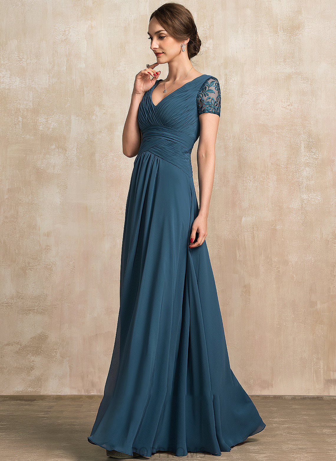 With Bride the Mother Dress Chiffon V-neck of Mother of the Bride Dresses Floor-Length Kate Lace A-Line