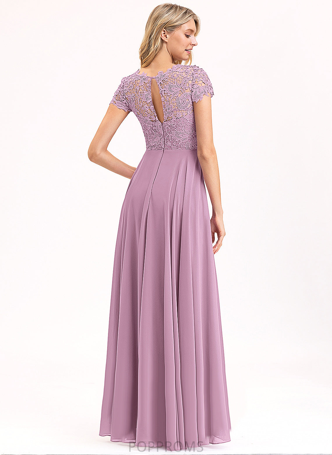 Lace Floor-Length Chiffon Scoop Itzel Prom Dresses A-Line