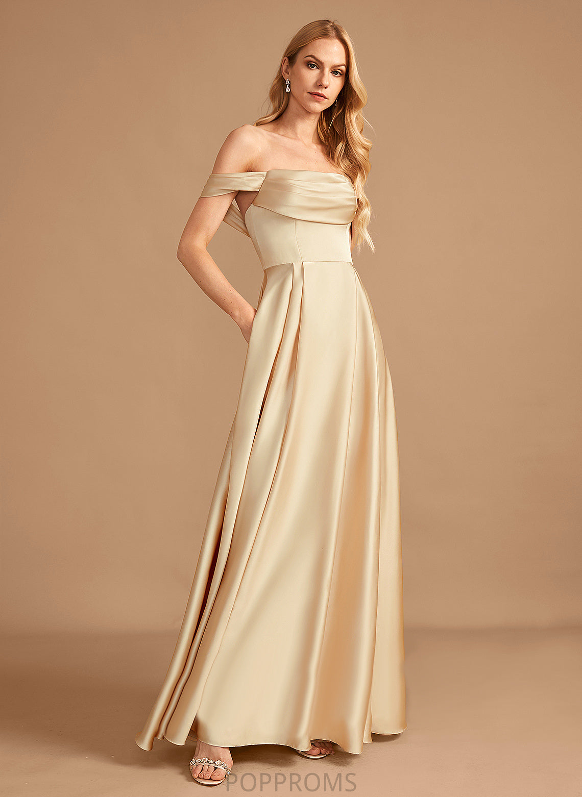 A-Line Embellishment SplitFront Length Silhouette Fabric Neckline Pockets Off-the-Shoulder Floor-Length Samara Floor Length Bridesmaid Dresses