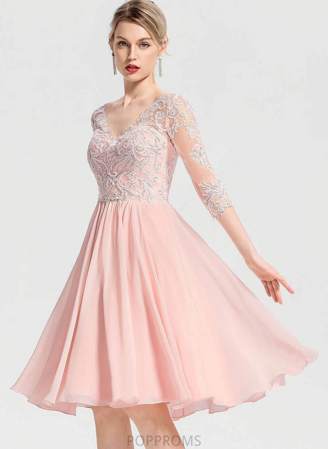 Dress V-neck Wedding Dresses Knee-Length Wedding With Nicole A-Line Chiffon Beading Lace