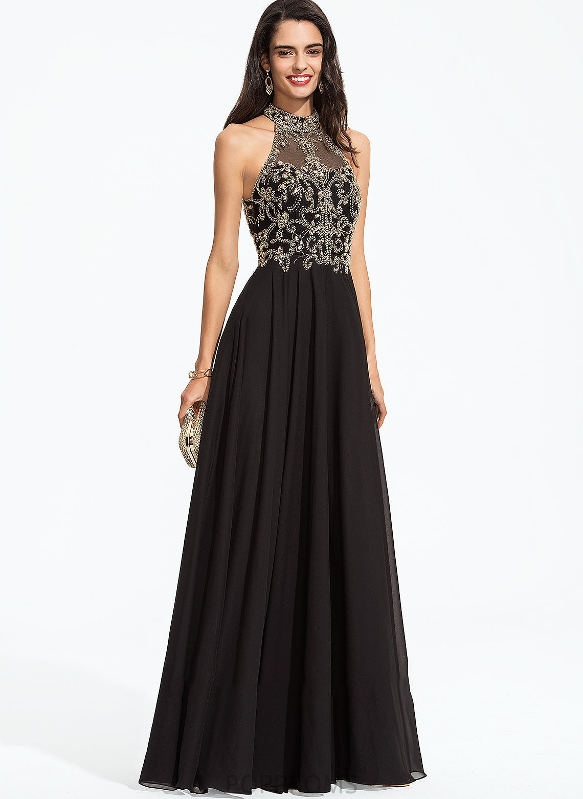 Prom Dresses Floor-Length Chiffon Beading A-Line Neck With Joselyn High Sequins