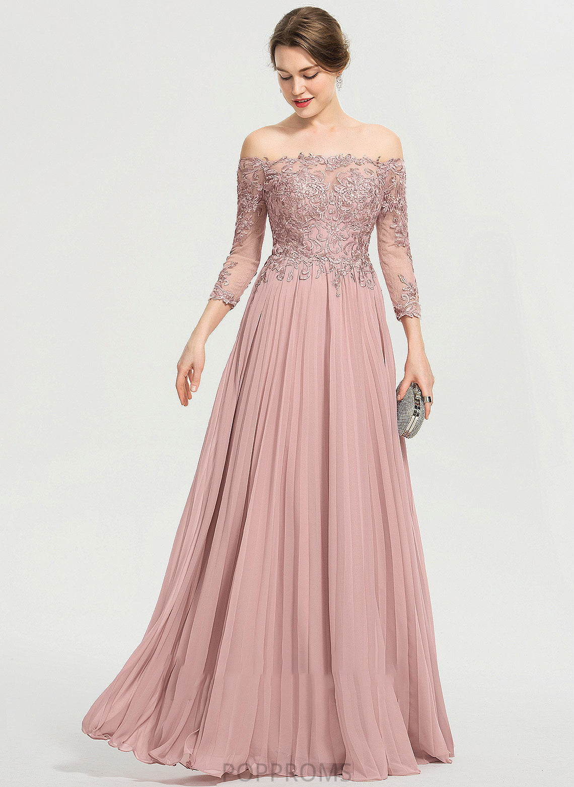 With Chiffon Floor-Length Sequins Pleated Gemma Prom Dresses Off-the-Shoulder Ball-Gown/Princess