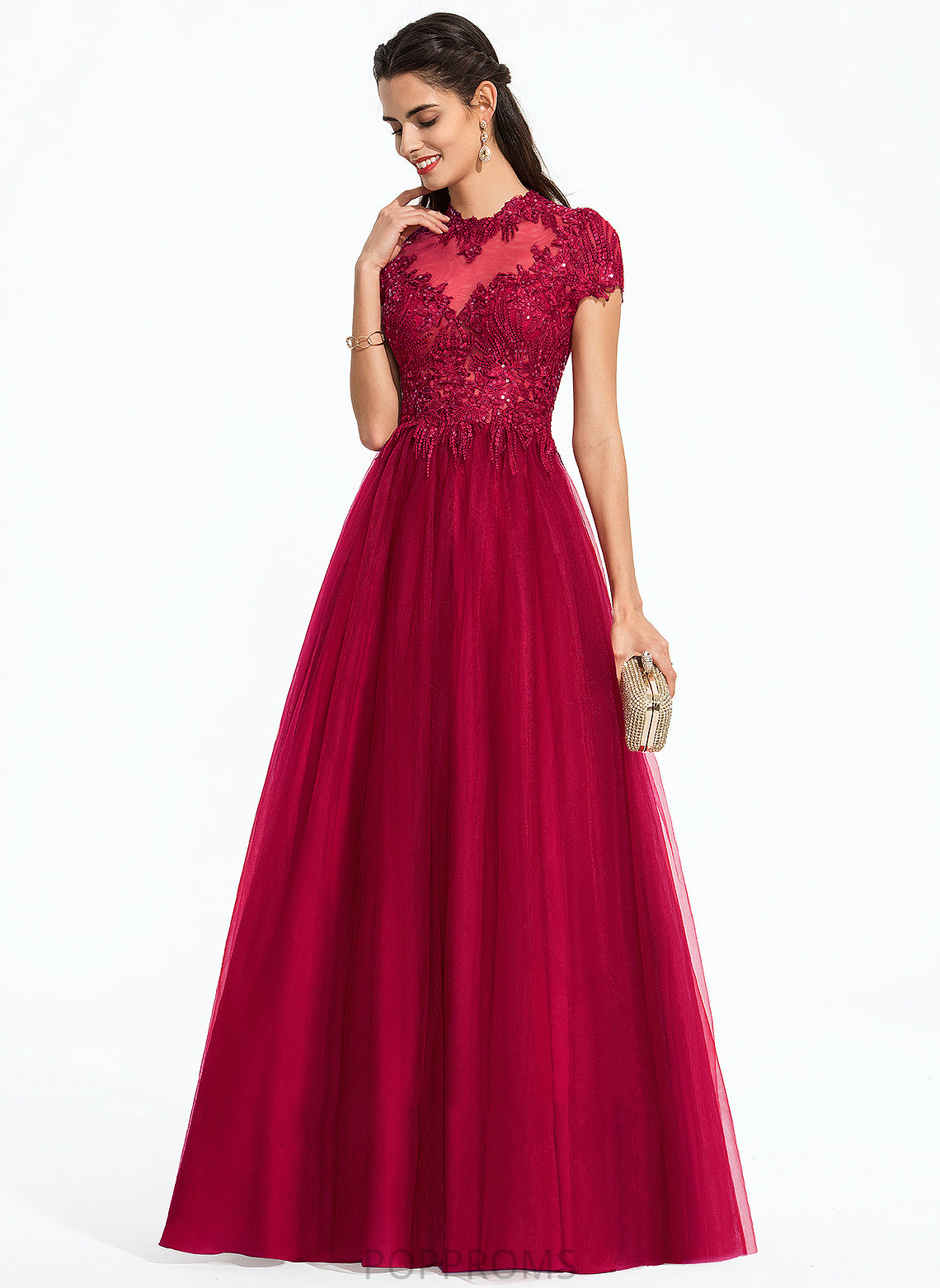 With Scoop Floor-Length Neck Madalyn Prom Dresses Tulle Sequins Ball-Gown/Princess