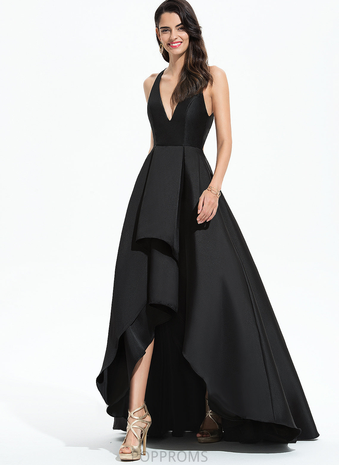 V-neck Jaden A-Line Satin Prom Dresses Asymmetrical