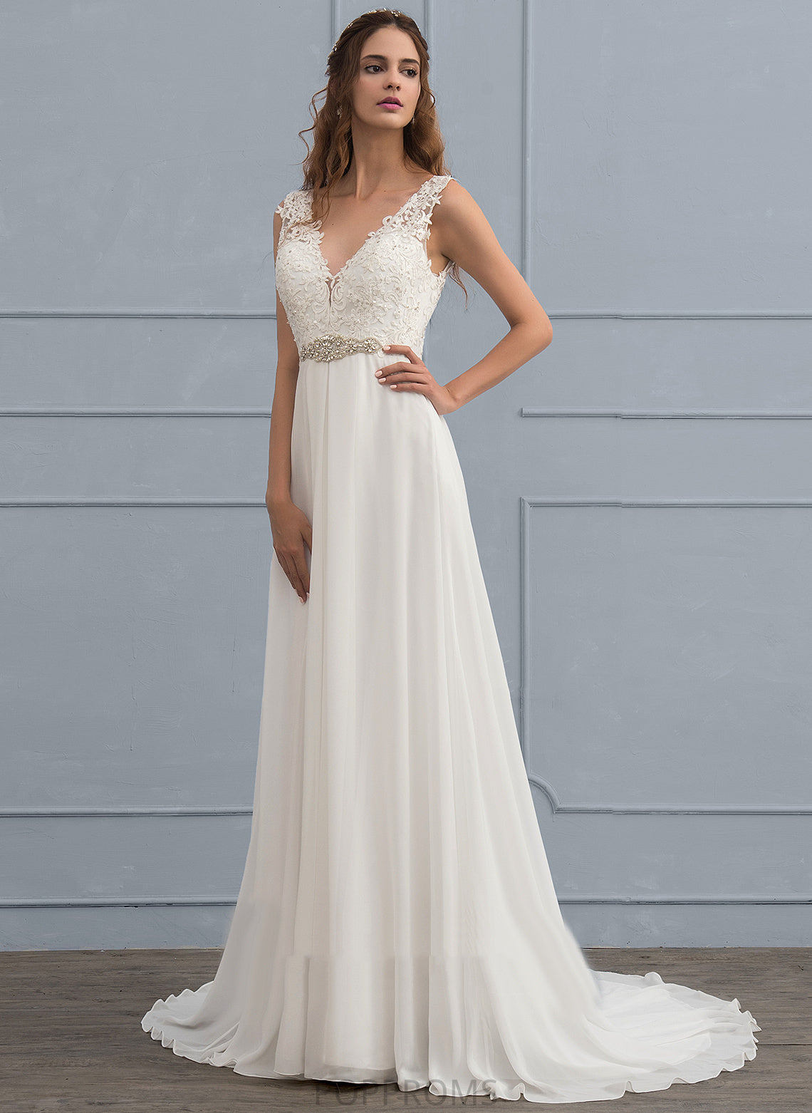 Court Wedding Wedding Dresses Beading Dress A-Line Jaiden With Lace Chiffon Sequins V-neck Train