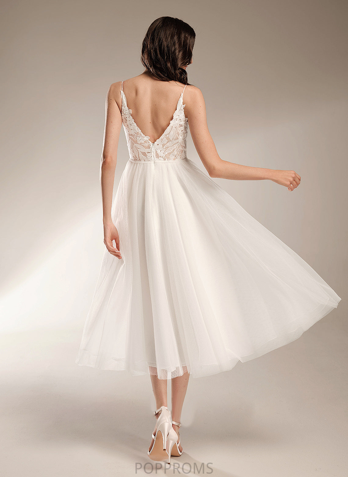 Tea-Length Dress V-neck Emerson Wedding A-Line Lace Wedding Dresses Tulle