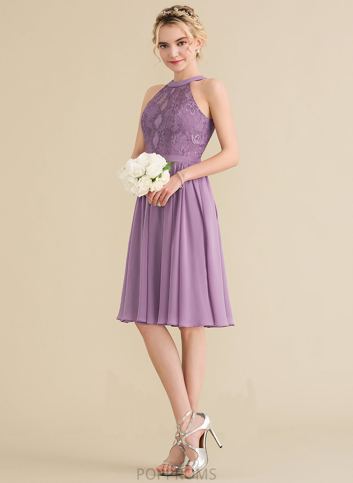 Dress Chiffon Lace Lace With Scoop Mercedes A-Line Homecoming Dresses Knee-Length Neck Homecoming