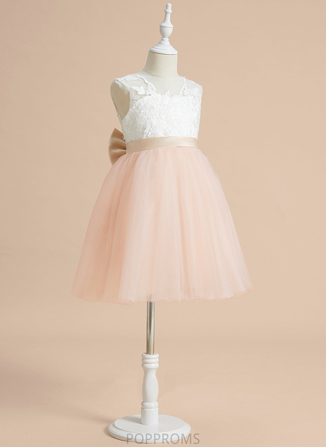 Knee-length Hallie Neck Flower Girl Dresses - A-Line Dress Sleeveless Tulle/Lace Flower Scoop Girl With Bow(s)