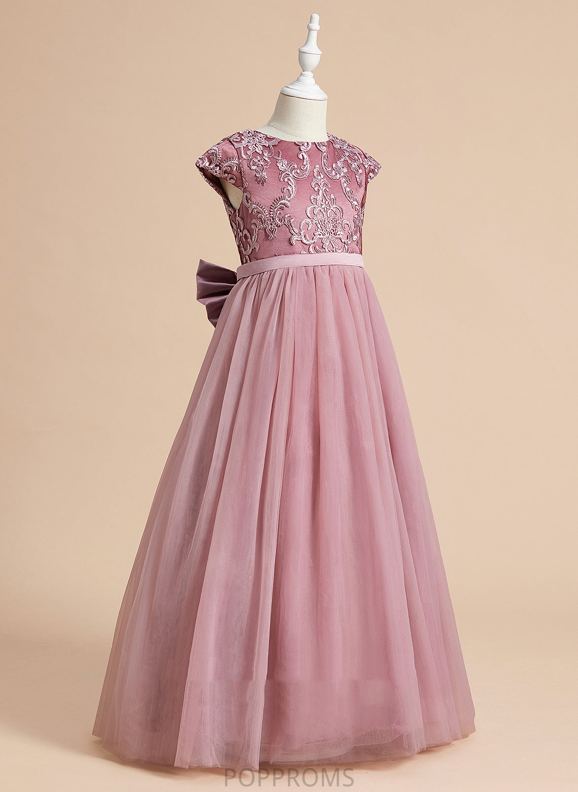 Tulle/Lace Scoop - Neck Ball-Gown/Princess With Bow(s) Short Dress Flower Girl Dresses Floor-length Summer Flower Sleeves Girl