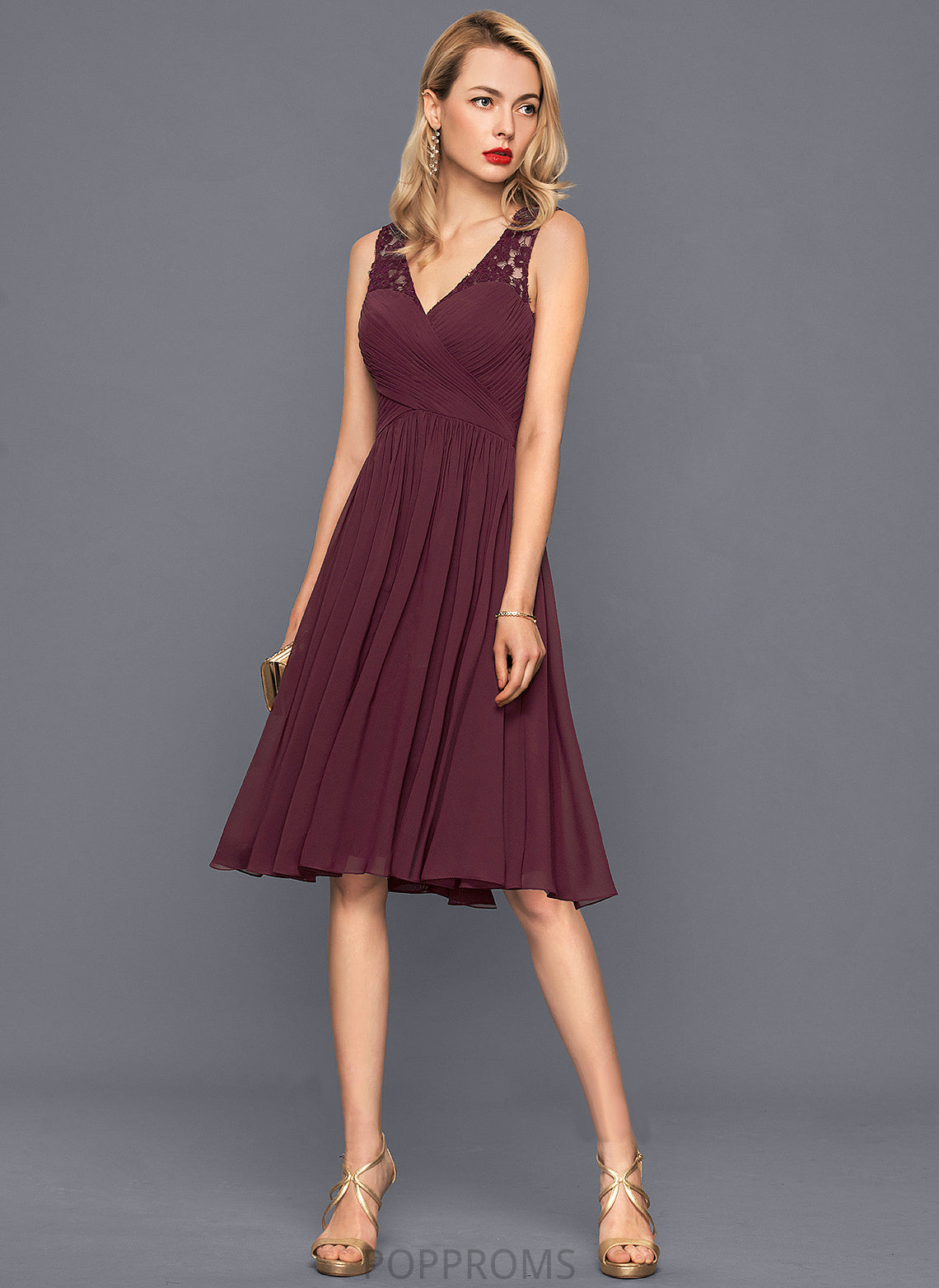 V-neck Embellishment Fabric Neckline A-Line Length Ruffle Knee-Length Silhouette Logan Natural Waist Floor Length Bridesmaid Dresses