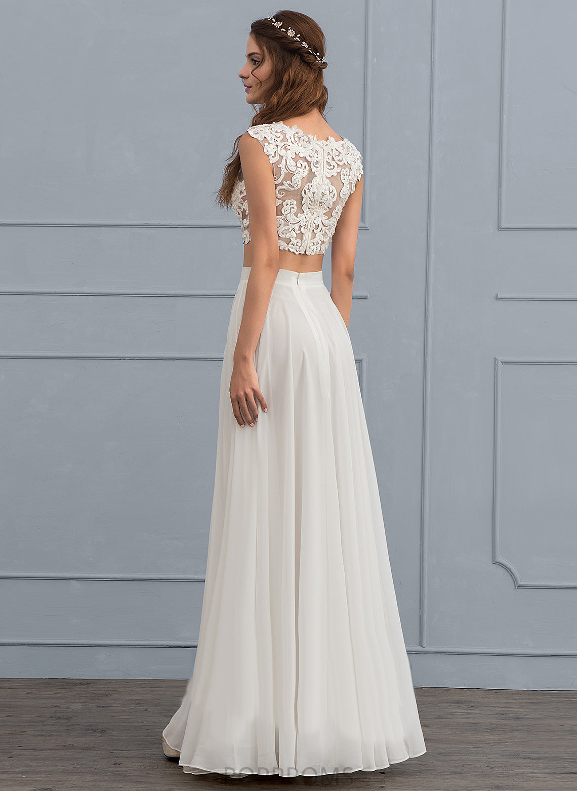 Neck Lace Beading A-Line Valerie Sequins With Floor-Length Wedding Dresses Wedding Scoop Dress Chiffon