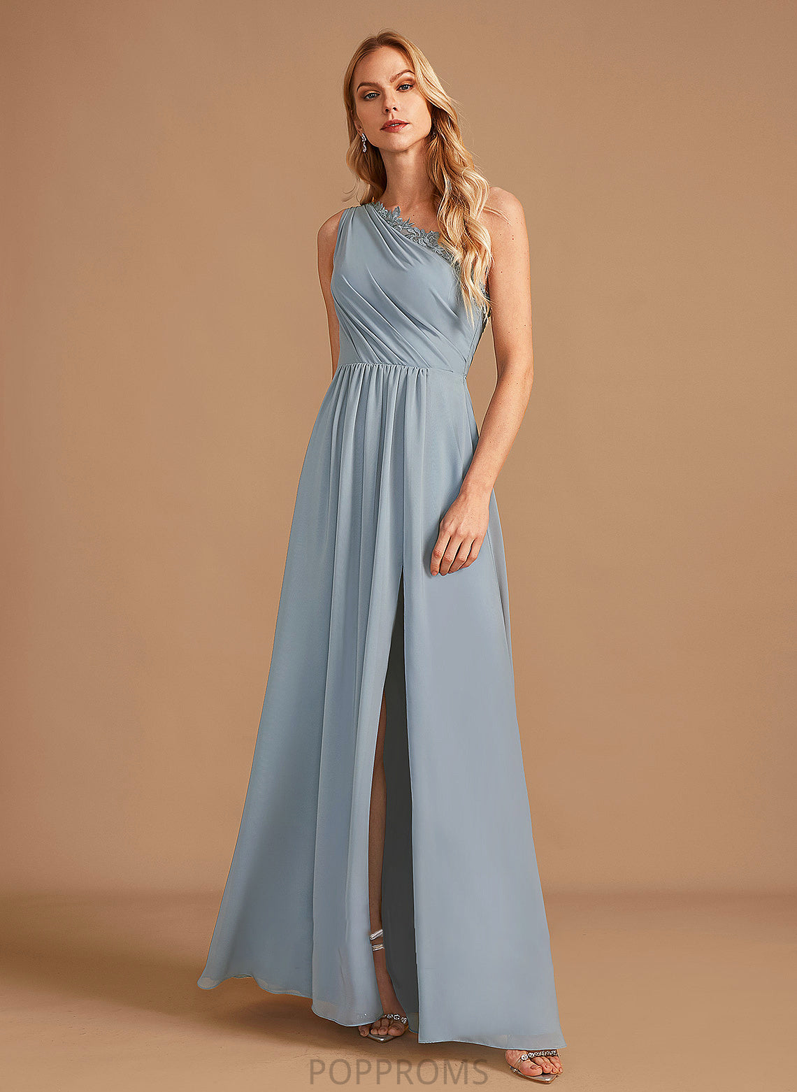 Neckline A-Line Sequins Floor-Length Silhouette Length Fabric Lace Embellishment One-Shoulder Destiny V-Neck Bridesmaid Dresses