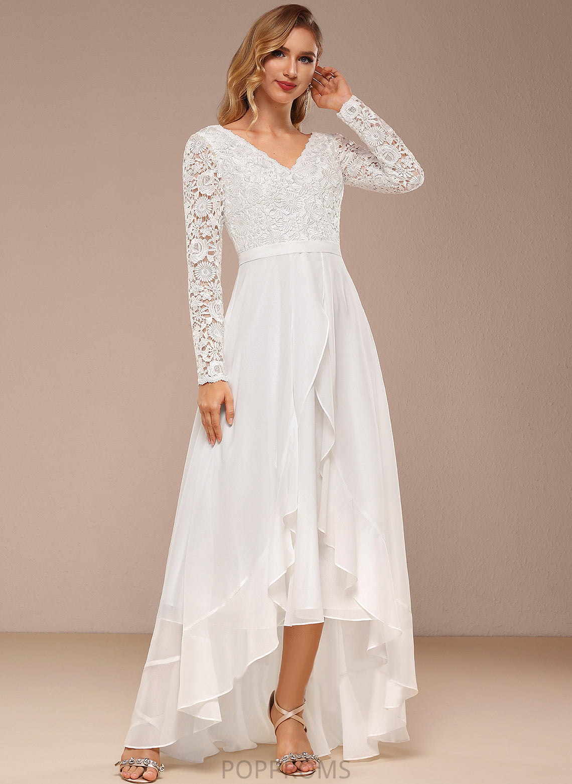 Lace Wedding Jaylyn Dress Asymmetrical Wedding Dresses A-Line Chiffon V-neck