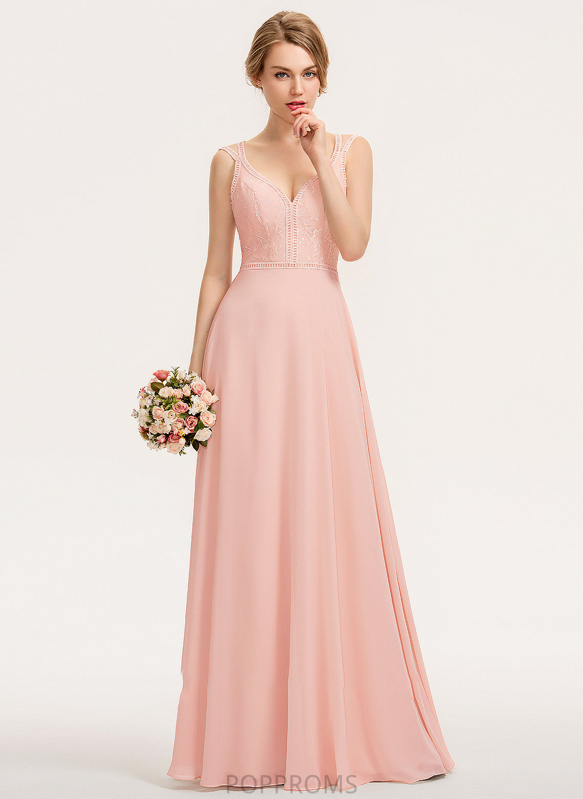 V-neck Length A-Line Straps Fabric Lace Floor-Length Neckline Silhouette Sophie V-Neck Sleeveless Bridesmaid Dresses