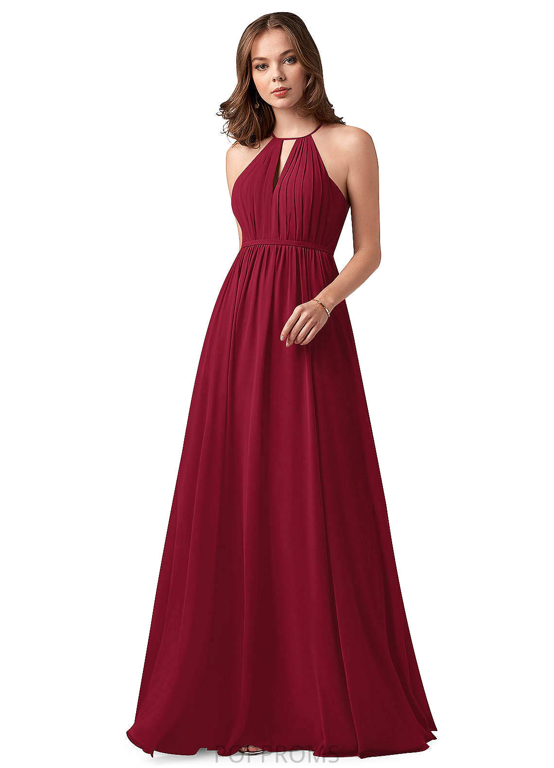 Val Sleeveless Natural Waist A-Line/Princess Floor Length Scoop Bridesmaid Dresses