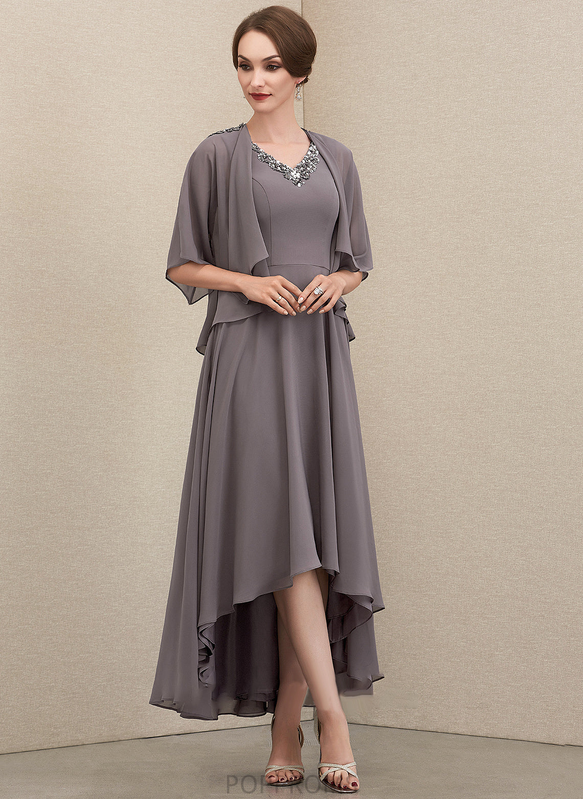 Asymmetrical Bride With Chiffon the Beading Mother of Dress Maya V-neck Mother of the Bride Dresses A-Line Sequins