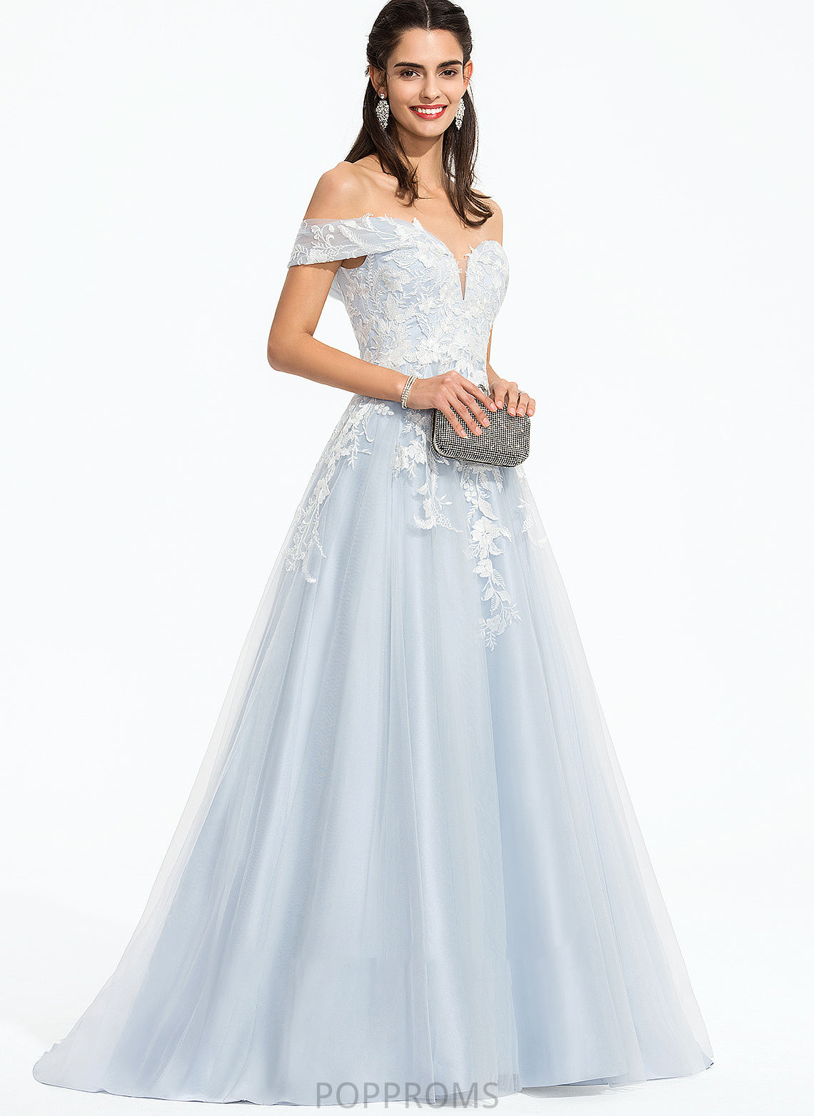 With Sweep Ingrid Tulle Prom Dresses Sequins Ball-Gown/Princess Train Off-the-Shoulder