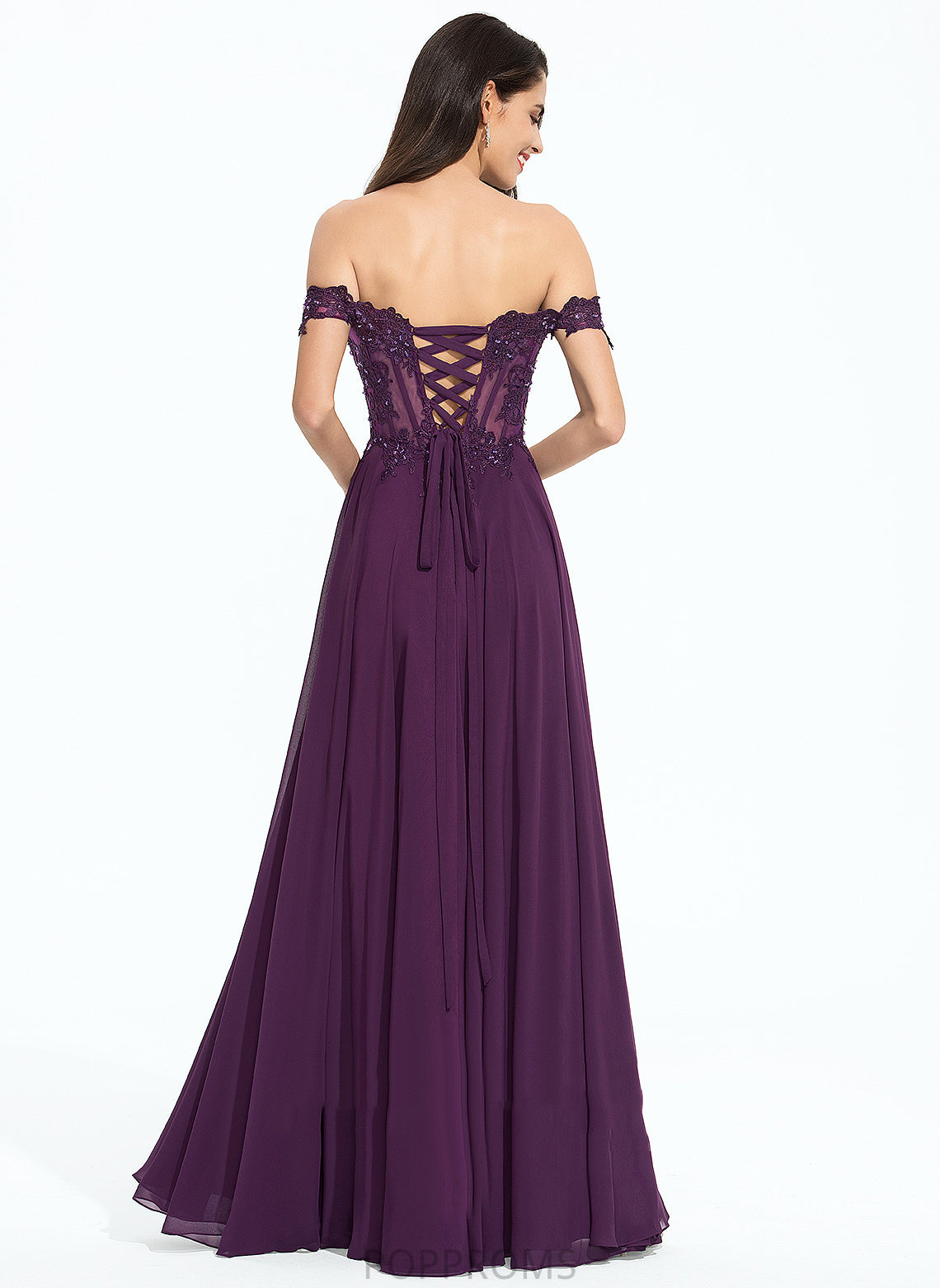 With Sequins Prom Dresses Lace Floor-Length Beading Chiffon Off-the-Shoulder Ball-Gown/Princess Gia