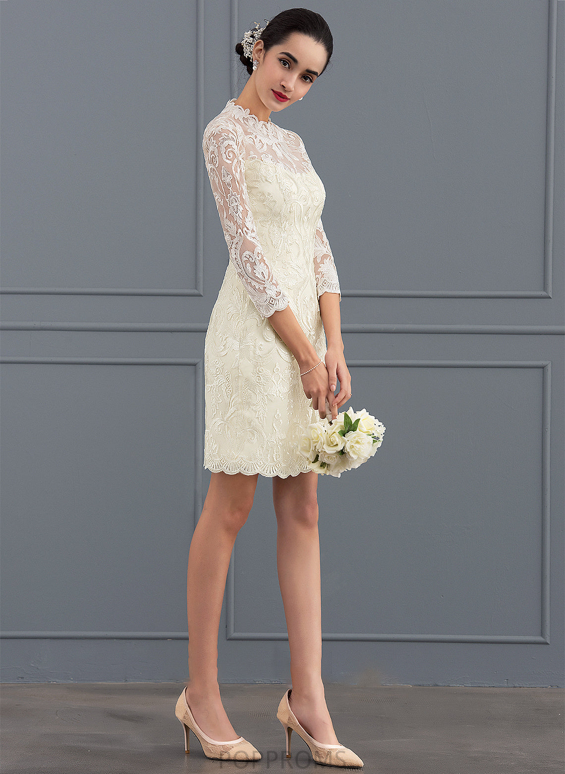 Wedding Dresses Knee-Length Neck Lace Wedding Dress High Sheath/Column Maddison