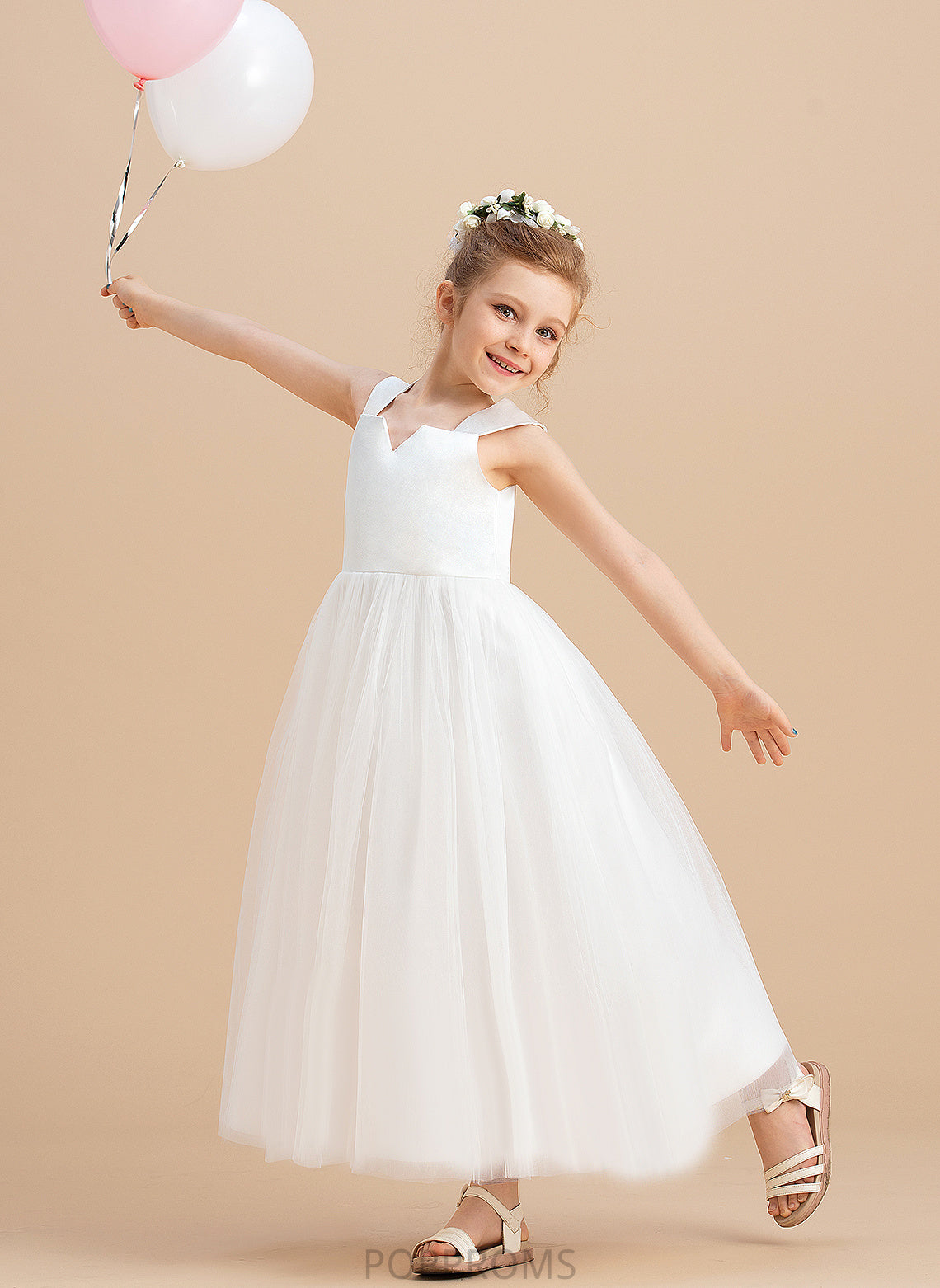 Neckline Sleeveless Gown Satin/Tulle - Square Girl Flower Flower Girl Dresses Ankle-length Dress Ella Ball