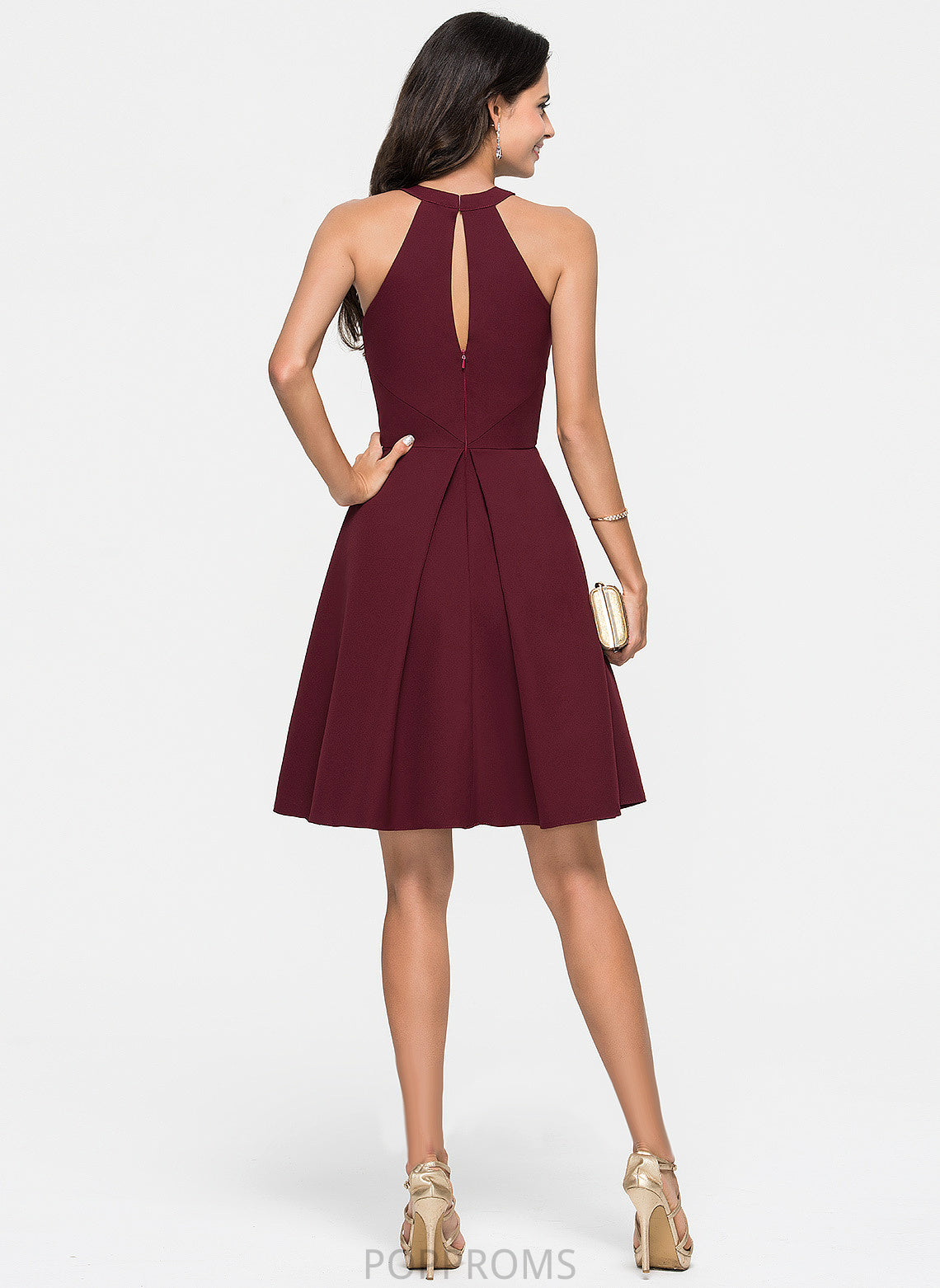 Neck Cocktail Dresses Dress Ruffle Brooklyn Knee-Length Scoop Cocktail A-Line With Stretch Crepe