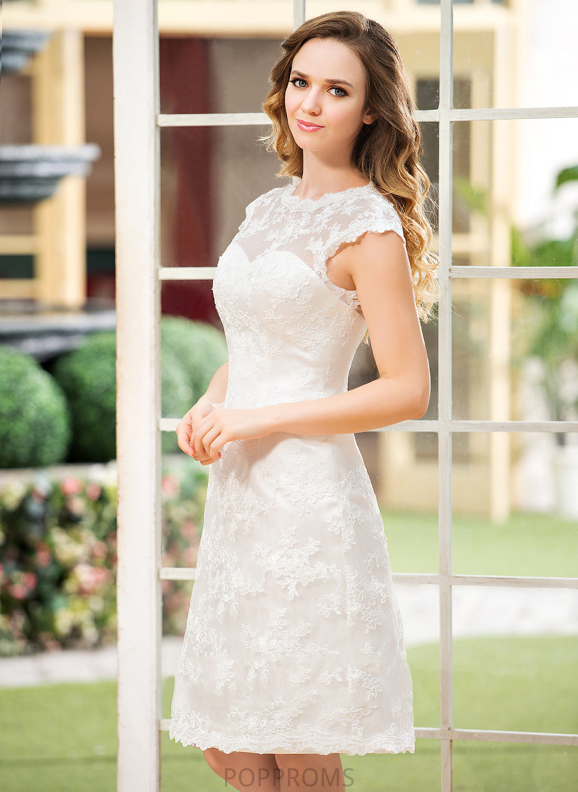 A-Line Wedding Satin Lace Knee-Length Leah Dress Wedding Dresses