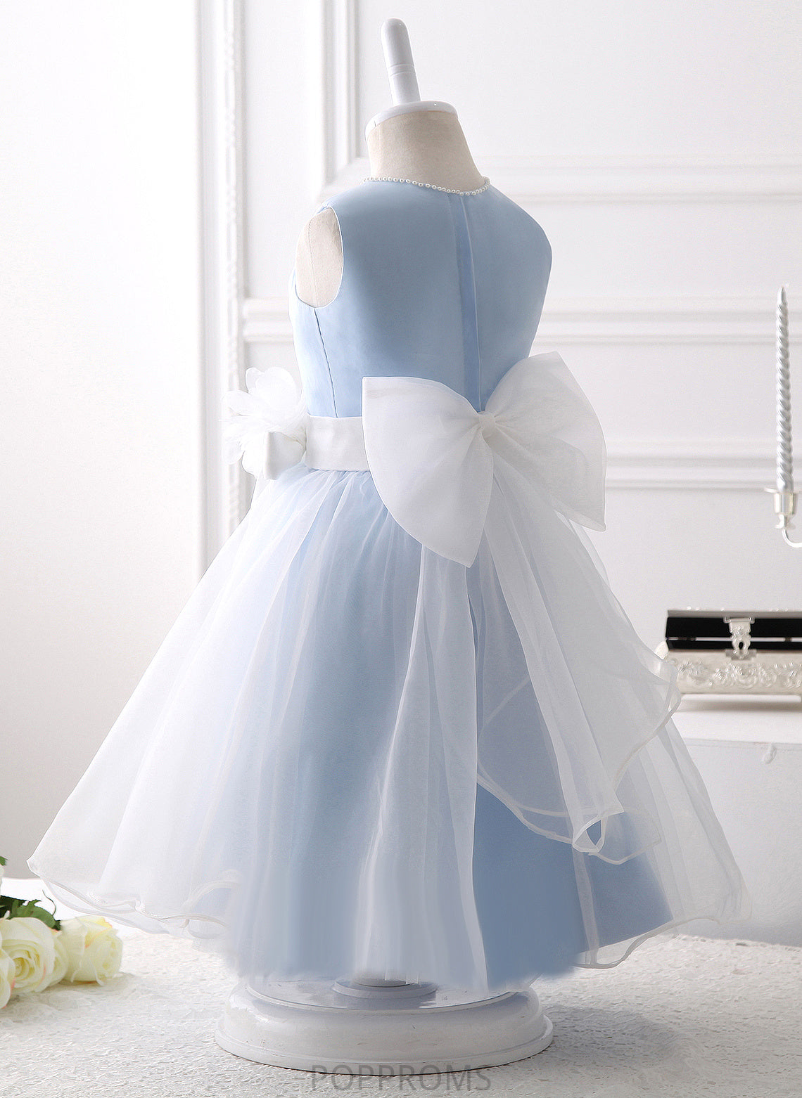 - Beading/Flower(s)/Bow(s) A-Line Knee-length With Dress Flower Scoop Girl Neck Sleeveless Nyla Organza Flower Girl Dresses