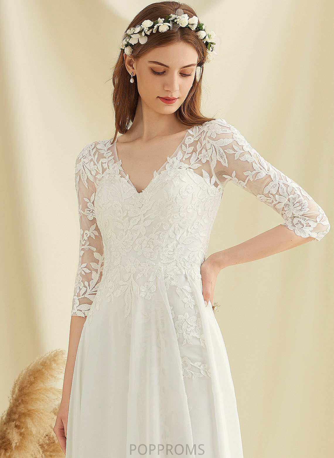 Wedding Wedding Dresses A-Line Lace V-neck Chiffon Aylin Floor-Length Dress