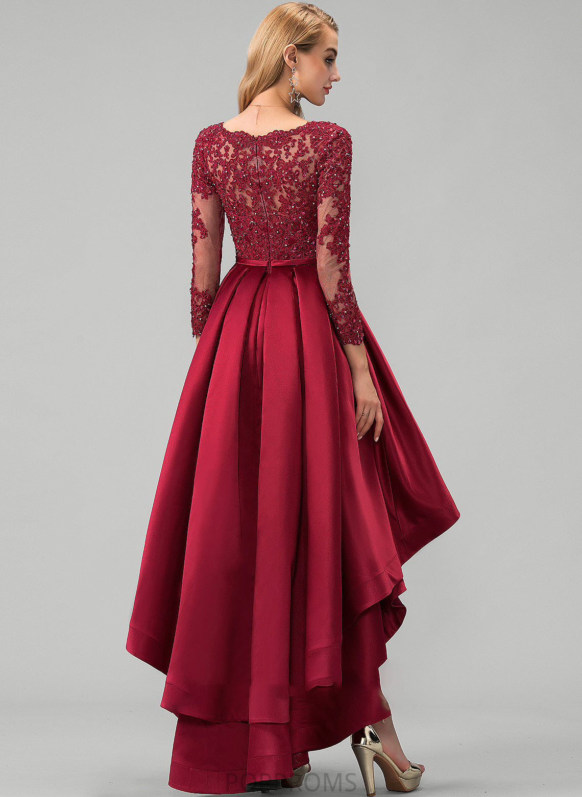 V-neck Beading Barbara Prom Dresses Satin Ball-Gown/Princess With Sequins Asymmetrical Lace