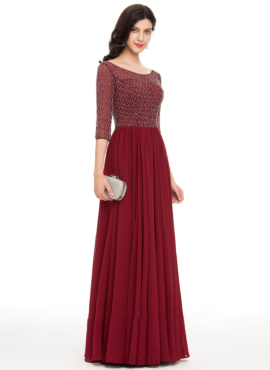 Scoop A-Line Floor-Length Beading Sequins With Neck Prom Dresses Chiffon Glenda