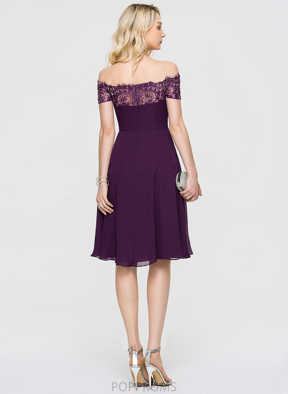 Lace Off-the-Shoulder Lace Dress A-Line Beading Cocktail Dresses Chiffon Laci Knee-Length Cocktail With