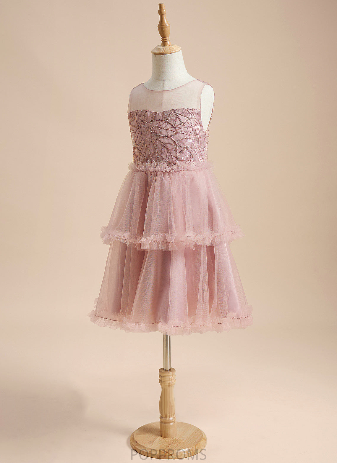 - Tulle Neck Sleeveless Madeline Knee-length Girl Scoop With A-Line Flower Back Sequins/Pleated/V Dress Flower Girl Dresses