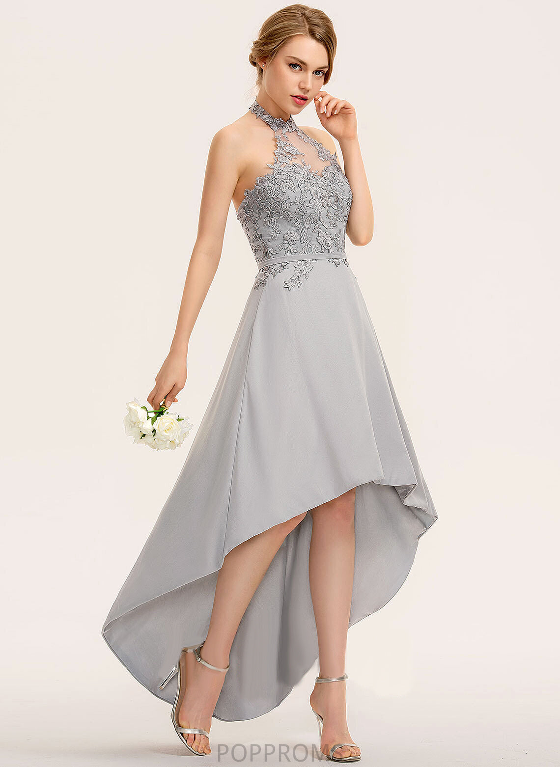 Lace Halter Dress A-Line Chiffon Cocktail Lily Cocktail Dresses Asymmetrical