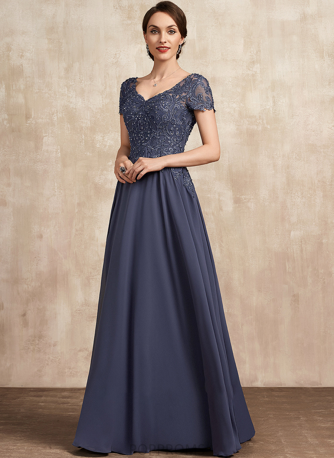 V-neck Lace Aurora Dress Mother of the Bride Dresses A-Line the Mother Beading Floor-Length of With Bride Sequins Chiffon