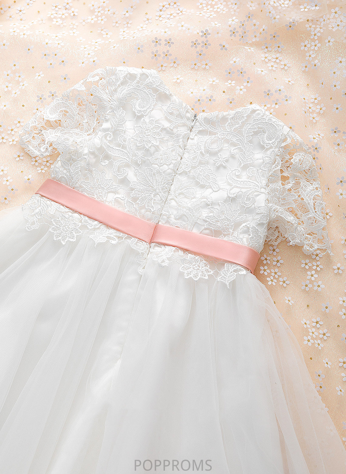 Sash/Flower(s) Sleeves A-Line Flower Girl Dresses Tulle/Lace Dress - Neck Flower Short Scoop Karen Knee-length With Girl