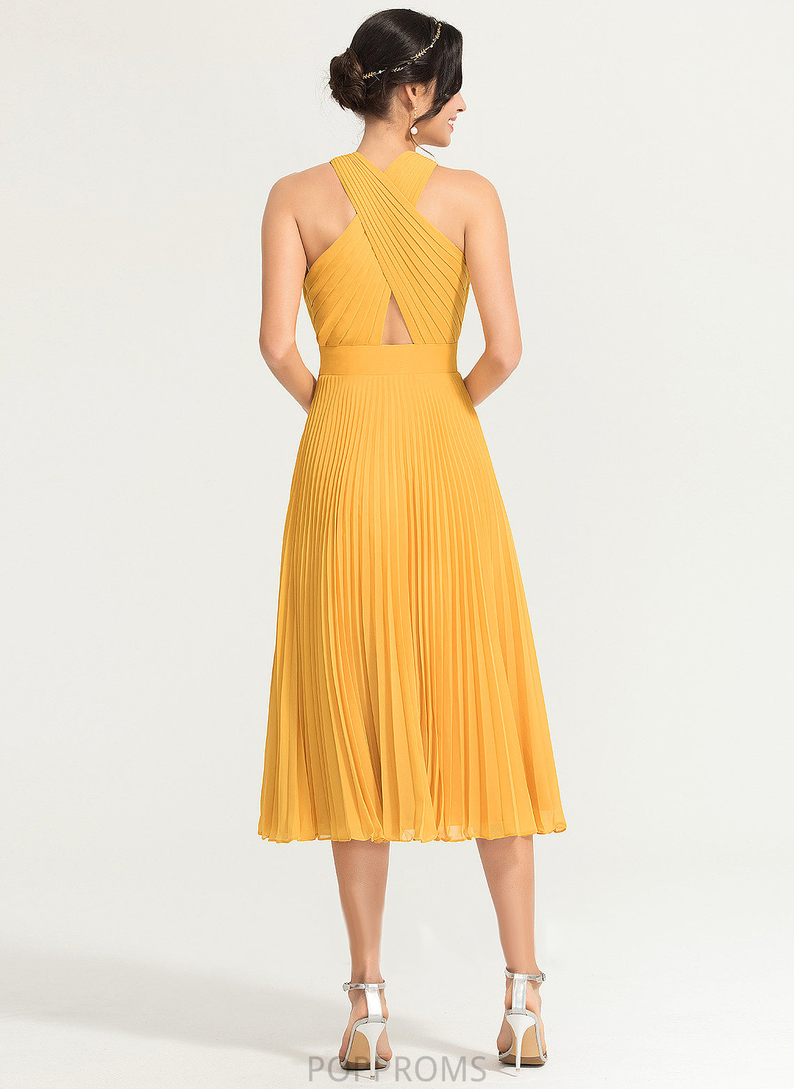 A-Line Chiffon Cocktail Cocktail Dresses Dress With V-neck Payten Pleated Tea-Length