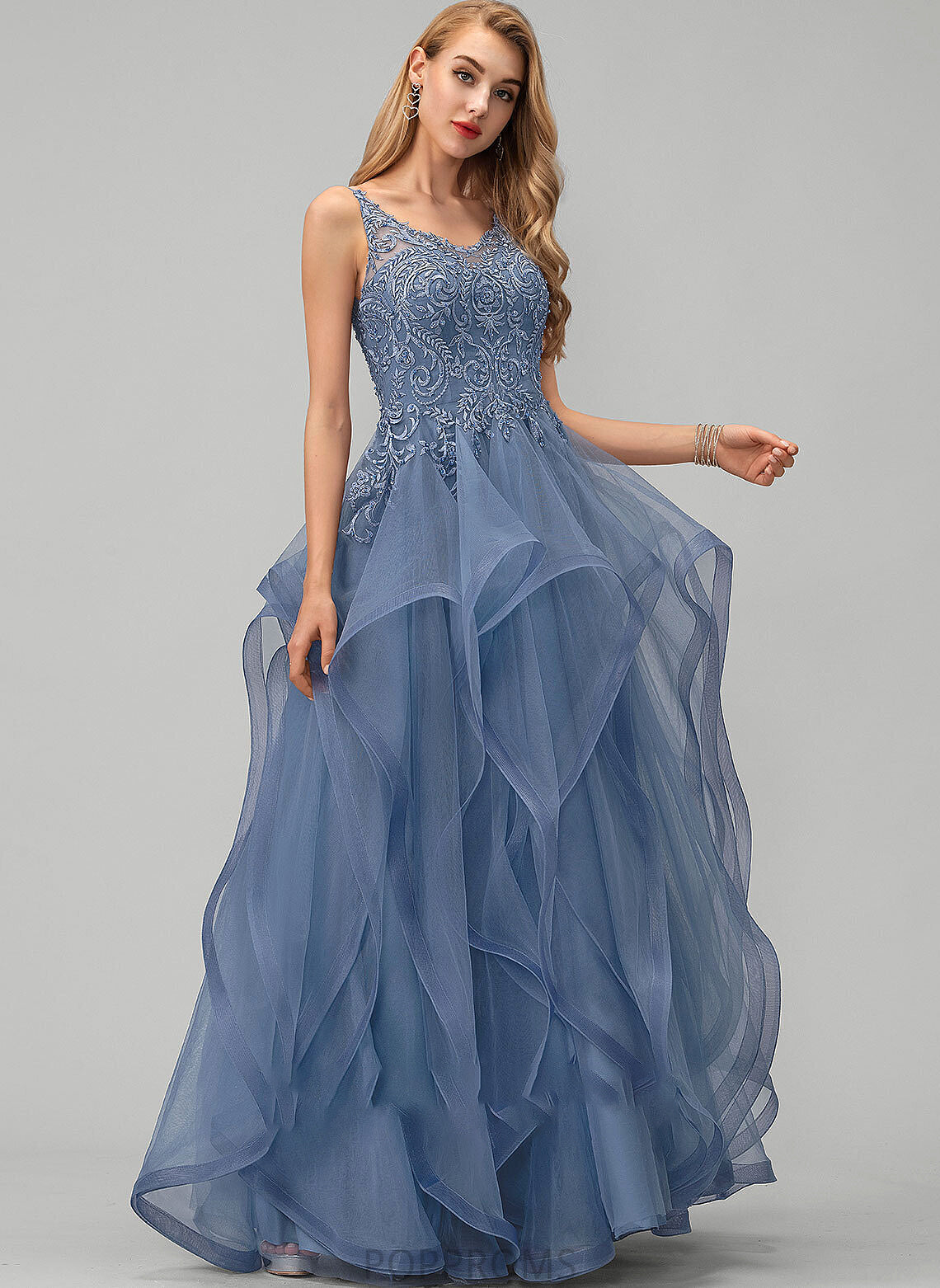 Prom Dresses Carina Ball-Gown/Princess Lace Tulle Floor-Length Beading V-neck Sequins With