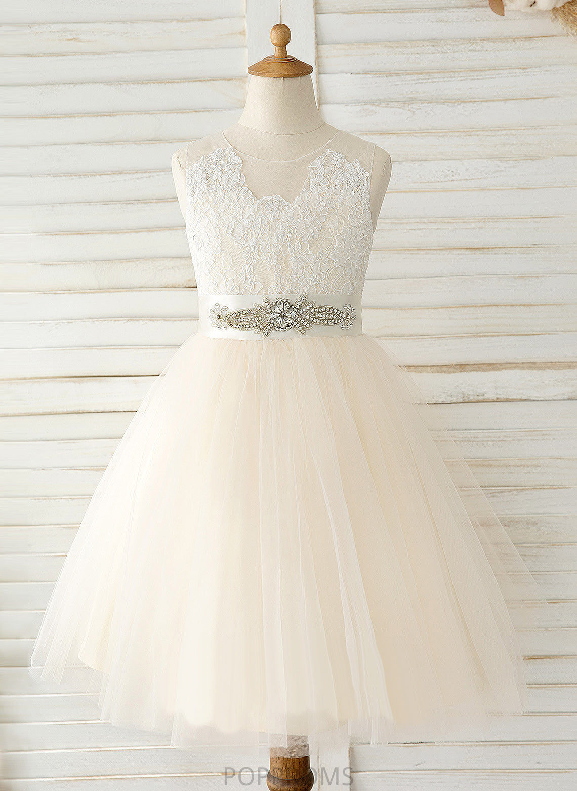 Neck Sleeveless Bow(s) - Sadie With A-Line Flower Girl Dresses Scoop Flower Dress Knee-length Tulle/Lace Girl