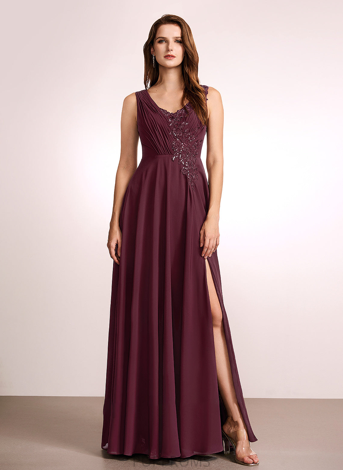 V-neck Length Embellishment A-Line Neckline Lace Silhouette Fabric Floor-Length Aracely Floor Length Sleeveless Bridesmaid Dresses