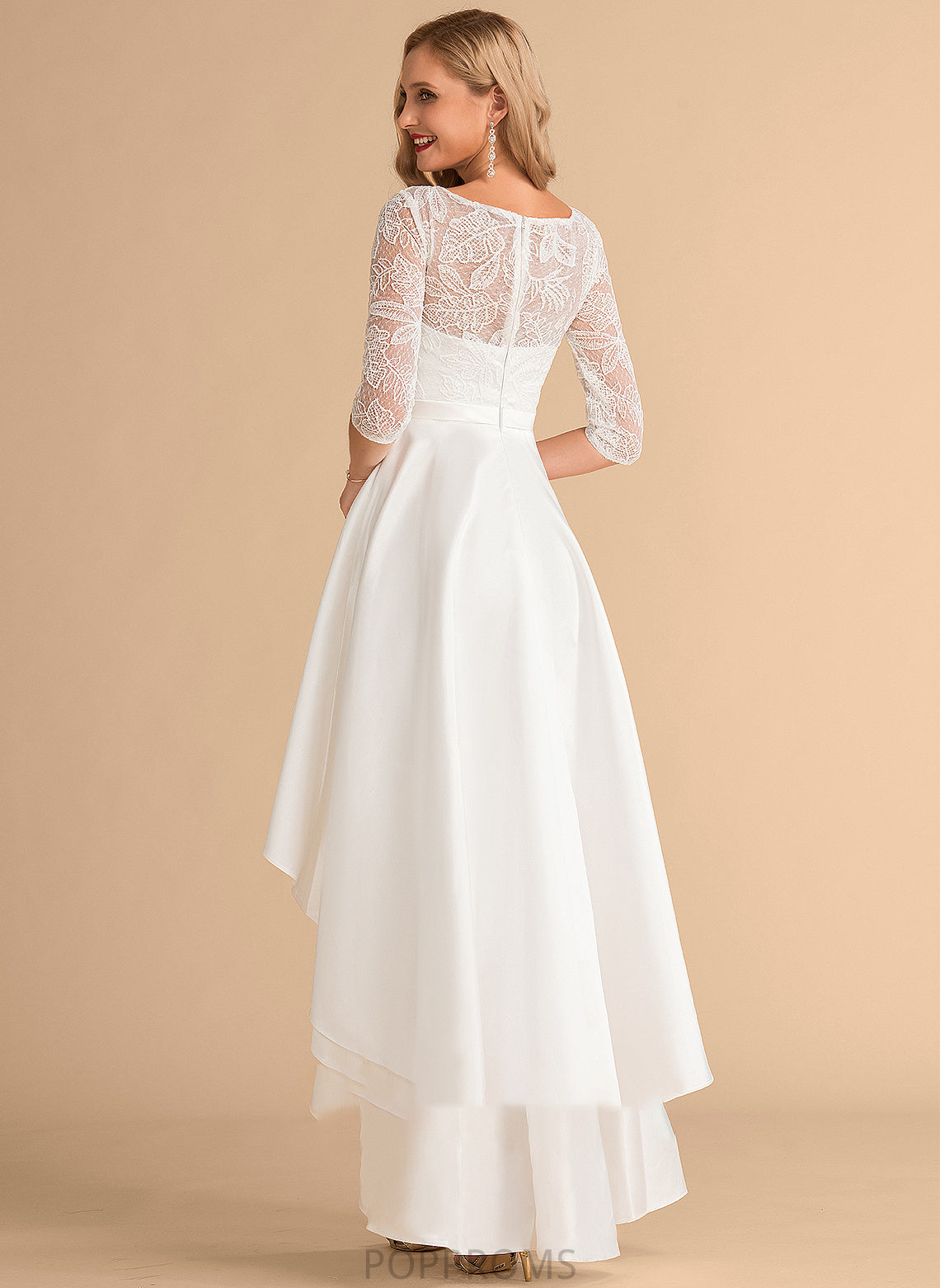 Faith Satin Dress Wedding Dresses Asymmetrical Scoop Lace A-Line Neck Wedding