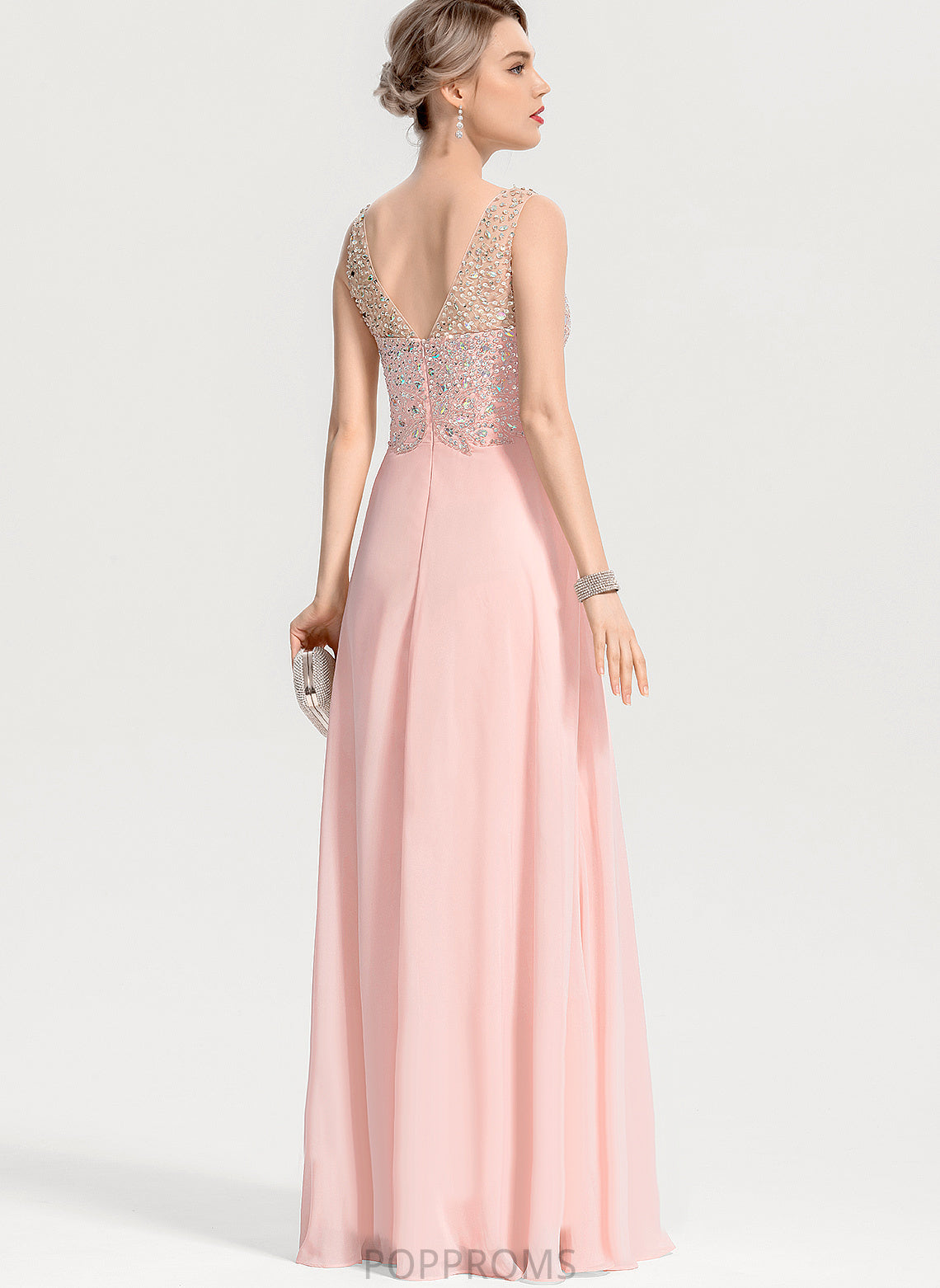 With Prom Dresses Floor-Length Gertie Sequins A-Line Chiffon V-neck Beading