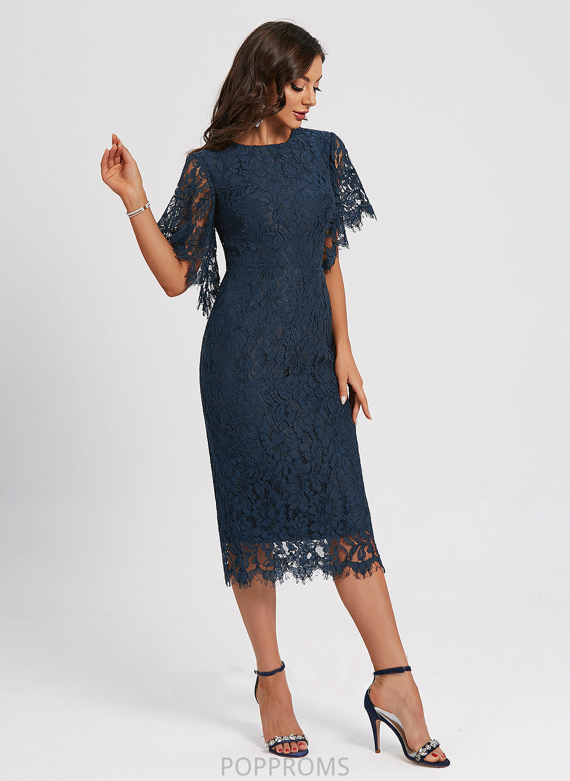 Lace Neck Clarissa Sheath/Column Scoop Dress Knee-Length Cocktail Cocktail Dresses