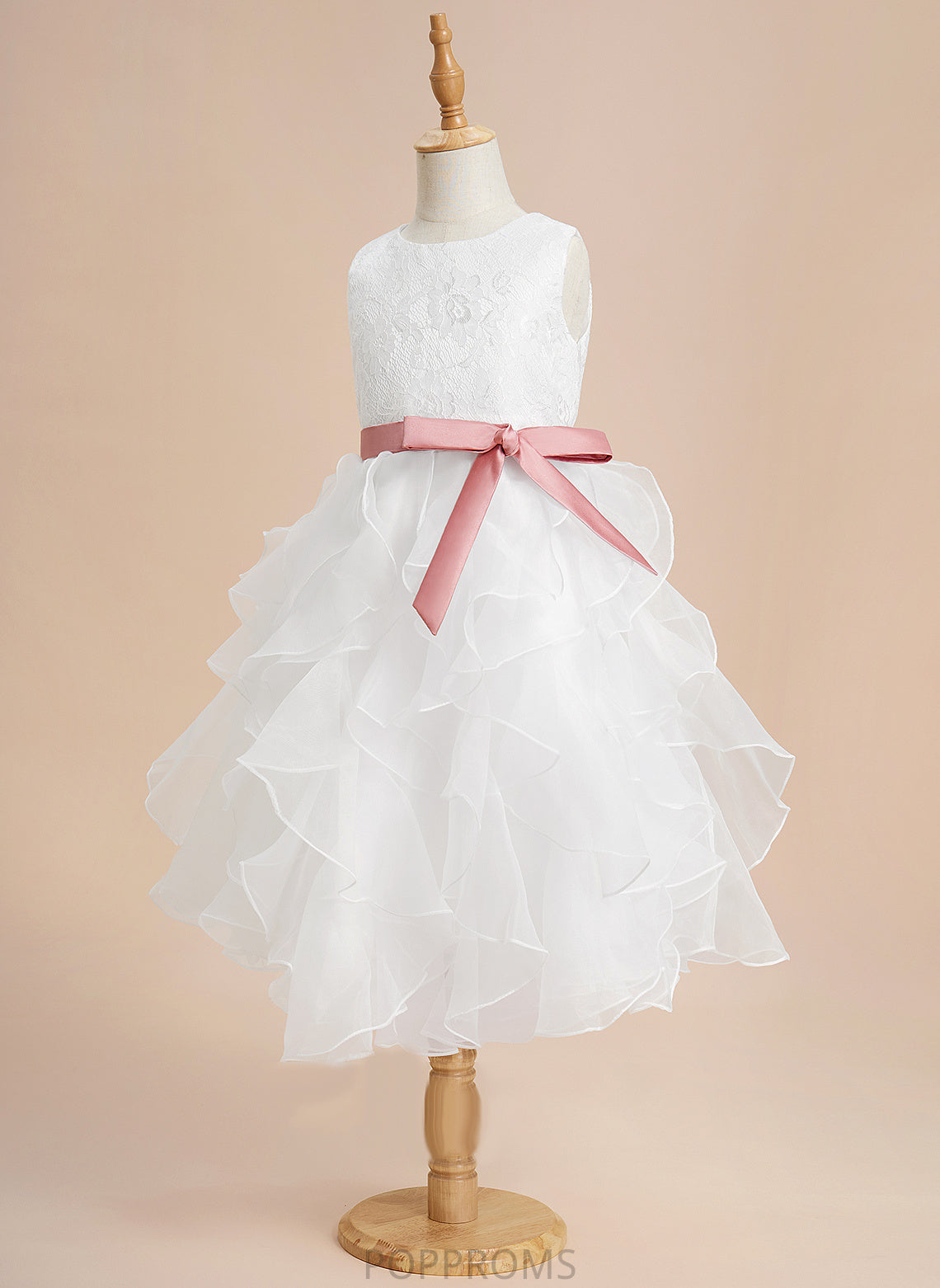 Sleeveless - Girl With Organza Neck Dress Scoop Ball-Gown/Princess Flower Shiloh Flower Girl Dresses Lace/Sash Tea-length