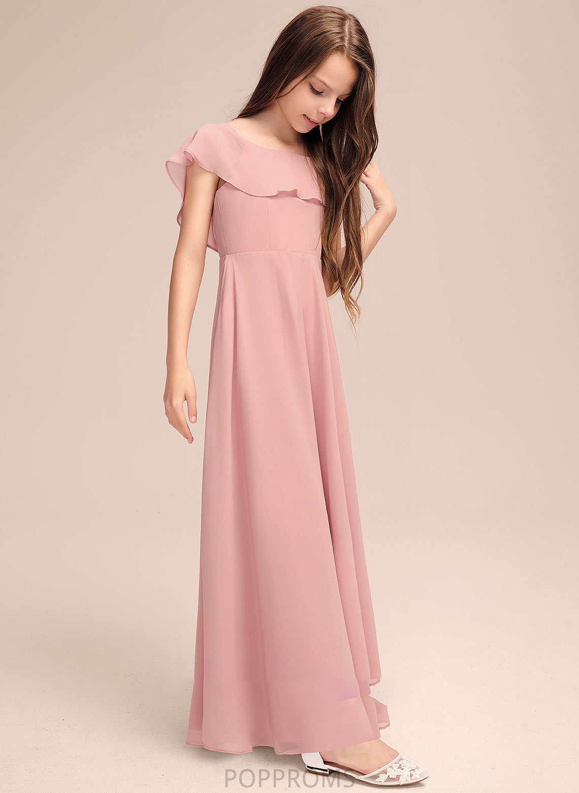 With Chiffon Floor-Length Junior Bridesmaid Dresses Neck Paula A-Line Scoop Cascading Ruffles