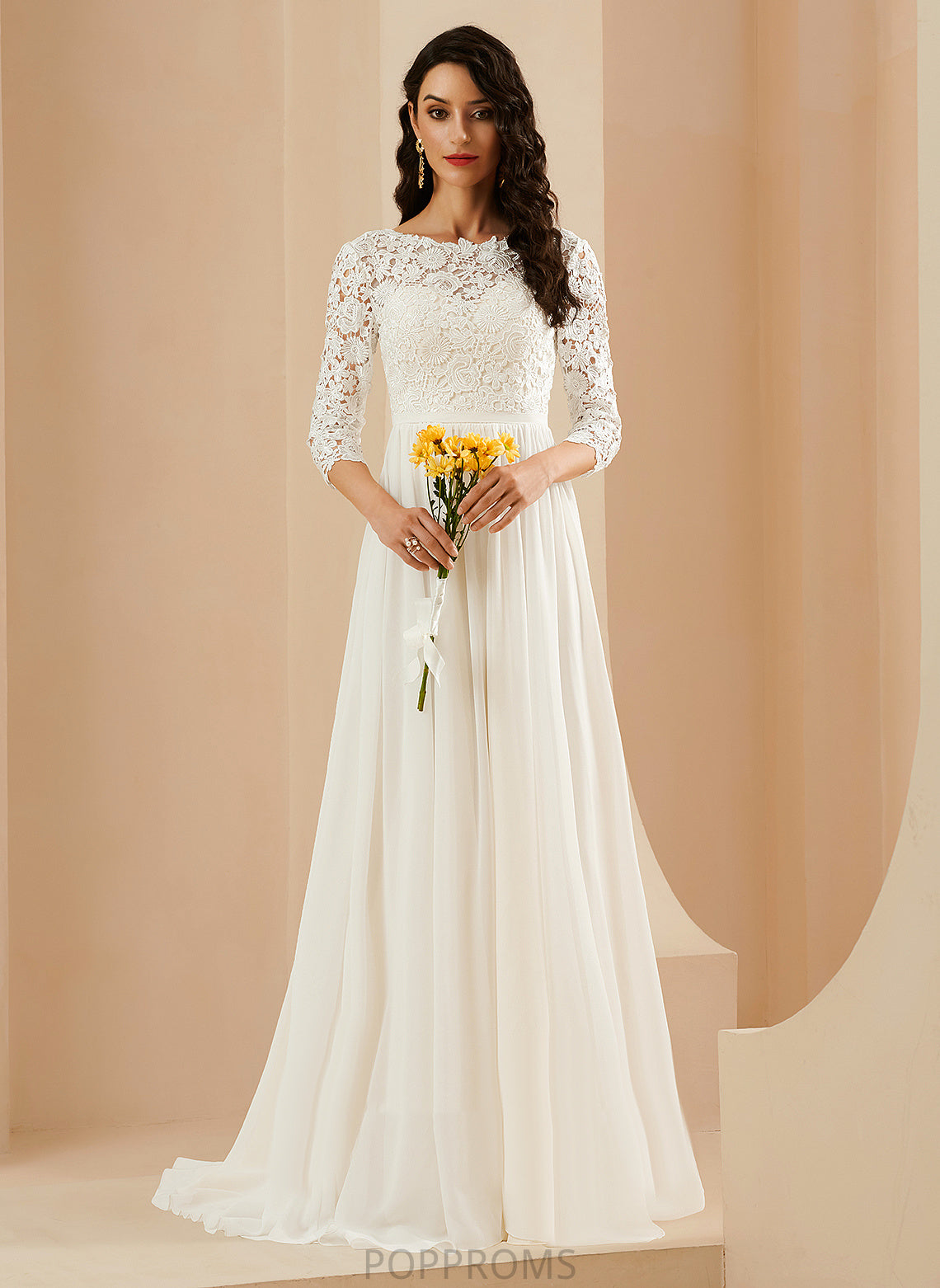 Train Dress Scoop Neck Sweep A-Line Chiffon Lace Wedding Dresses Jaelynn With Wedding