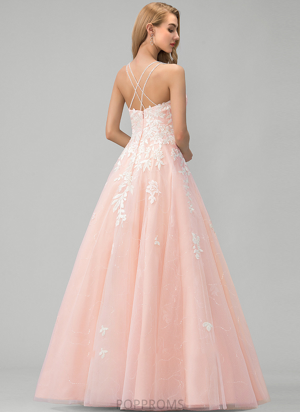 Prom Dresses Square Neckline Lace Floor-Length Ball-Gown/Princess Tulle With Saniya Sequins