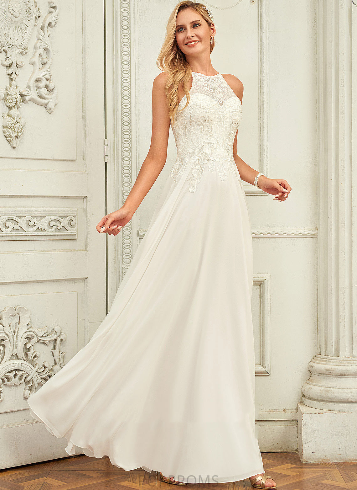 Wedding Wedding Dresses A-Line Scoop Chiffon Faith Dress Lace Floor-Length