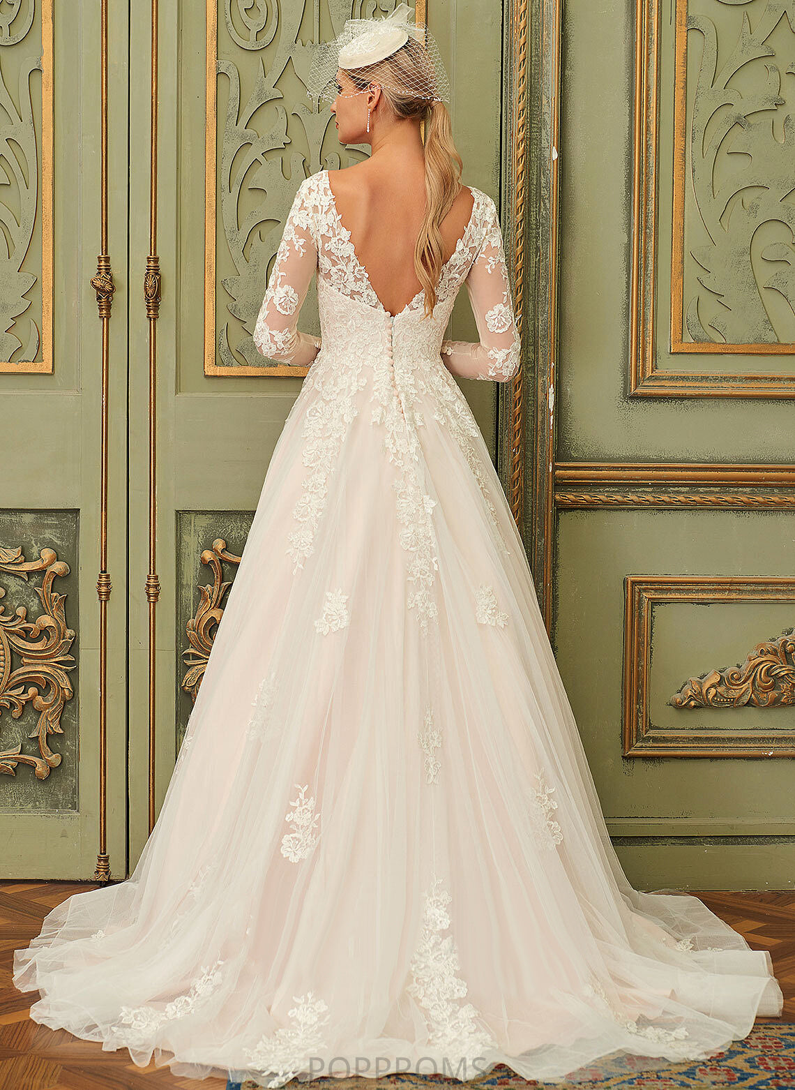 Lace Wedding Tulle Dress Katharine Court V-neck Ball-Gown/Princess Train Wedding Dresses