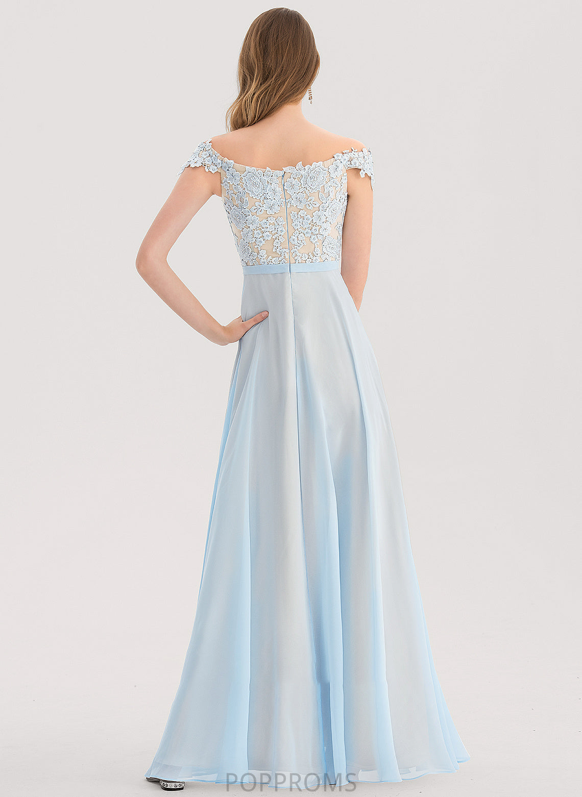 Sequins A-Line Chiffon Prom Dresses Beading Floor-Length Alena Off-the-Shoulder With