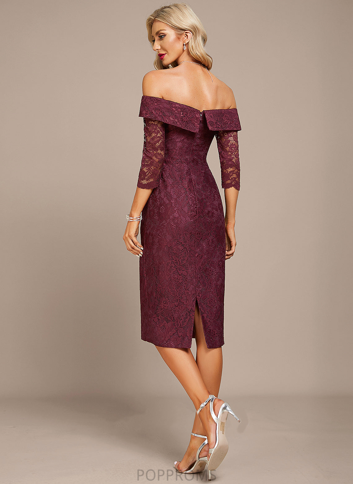 Knee-Length Lace Sheath/Column Off-the-Shoulder Stephanie Cocktail Cocktail Dresses Dress